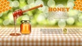 Wild Flower Honey Glass Jar Filled With Stick On Table Advertisement Template