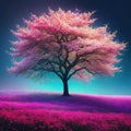 wild flower tree pastel creative landscape of nature waking up with the arrival of An explosion of colorful tree on dark plants
