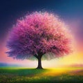 wild flower tree pastel creative landscape of nature waking up with the arrival of An explosion of colorful tree on dark plants