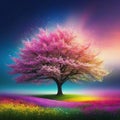 wild flower tree pastel creative landscape of nature waking up with the arrival of An explosion of colorful tree on dark plants