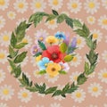 Wild flower wreath watercolor illustration art pattern Royalty Free Stock Photo