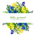 Wild flowers banner with field flowers, yellow and blue