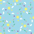 Wild flowers blue background pattern abstract drawing