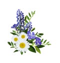 Wild flowers bouquet in blue color in a corner floral arrangement isolated on white background Royalty Free Stock Photo