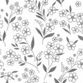 Wild flowers in folk style seamless pattern. Floral print background. Summer flowers. Monochrome black and white design Royalty Free Stock Photo