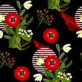 Wild flowers seamless pattern for textile design in japanese style. vector illustration. Royalty Free Stock Photo