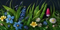 Wild flowers spring grass seamless pattern.illustration. AI generative Royalty Free Stock Photo