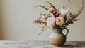 Wild flowers vase still life in neutral setting Royalty Free Stock Photo