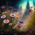 Wild flowers in wonderland , Generative AI illustration