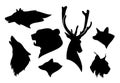 Wild forest animals heads black and white vector silhouette set Royalty Free Stock Photo