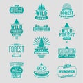 Wild Forest and Ecotourism typographic retro labels, vintage badges and logo signs. Grunge Vector Set.