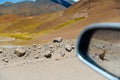 A wild fox on the rearview mirror