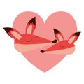 Wild foxes couple in heart