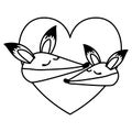 Wild foxes couple in heart