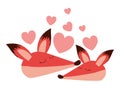 Wild foxes couple with hearts