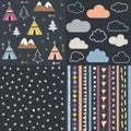 Wild & Free Teepees Trees Cloud pattern set Royalty Free Stock Photo