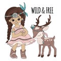 WILD FREEDOM Pocahontas Indian Princess Vector Illustration Set Royalty Free Stock Photo