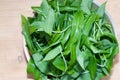 Wild garlic, ramsons on wooden table