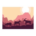 Wild goat animal silhouette forest mountain landscape design vector illustration Royalty Free Stock Photo