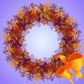 Wild grape wreath and ribbon with bow circle frame. Royalty Free Stock Photo