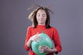 Wild hair from a balloon blast. Royalty Free Stock Photo