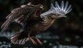 Wild hawk perches on snowy branch, watching generated by AI