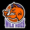 Wild hog or boar head mascot, colored version. Royalty Free Stock Photo