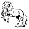 Wild Horse. Black and white illustration of a mustang standing on its hind legs. Vector drawing of a farm animal. Tattoo Royalty Free Stock Photo