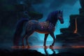 Wild horse in a fantastic and dreamlike setting. Generative AI