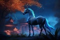 Wild horse in a fantastic and dreamlike setting. Generative AI