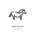 wild horse outline icon. isolated line vector illustration from animals collection. editable thin stroke wild horse icon on white Royalty Free Stock Photo