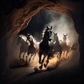 Horses Entering a Dark Cave