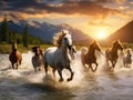 Wild horses running and jumping Royalty Free Stock Photo