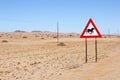 Wild horses warning road sign, Aus, Namibia Royalty Free Stock Photo