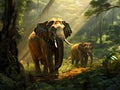 Ai Generated illustration Wildlife Concept of Wild Indian elephants