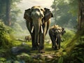 Ai Generated illustration Wildlife Concept of Wild Indian elephants Royalty Free Stock Photo