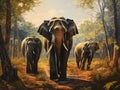 Ai Generated illustration Wildlife Concept of Wild Indian elephants