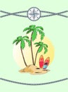 Wild Island with Three Plams Vector Illustration