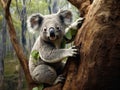 A wild Koala climbing a tree