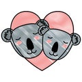 Wild koalas couple in heart