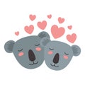 Wild koalas couple with hearts