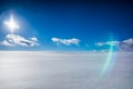 Wild Large Frozen Field on a Magical Sunny Day of Winter