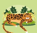 Wild leopard feline animal with leafs garden scene Royalty Free Stock Photo