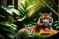 Wild life hyper realistic photography of a tiger in woods