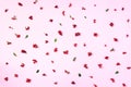 Wild lingonberry pattern on pink background. Top view. Summer berries texture.