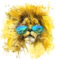 Wild Lion hipster design. Lion watercolor illustration