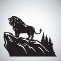 Wild Lion Snarling Roaring on a Hill. Vector Illustration Logo Design