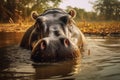 AI generated illustration of a hippopotamus, emerging above the water& x27;s surface