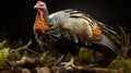 Wild male Tom Osceola turkey with tail spread and great feather detail. generative ai Royalty Free Stock Photo