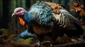 Wild male Tom Osceola turkey with tail spread and great feather detail. generative ai Royalty Free Stock Photo